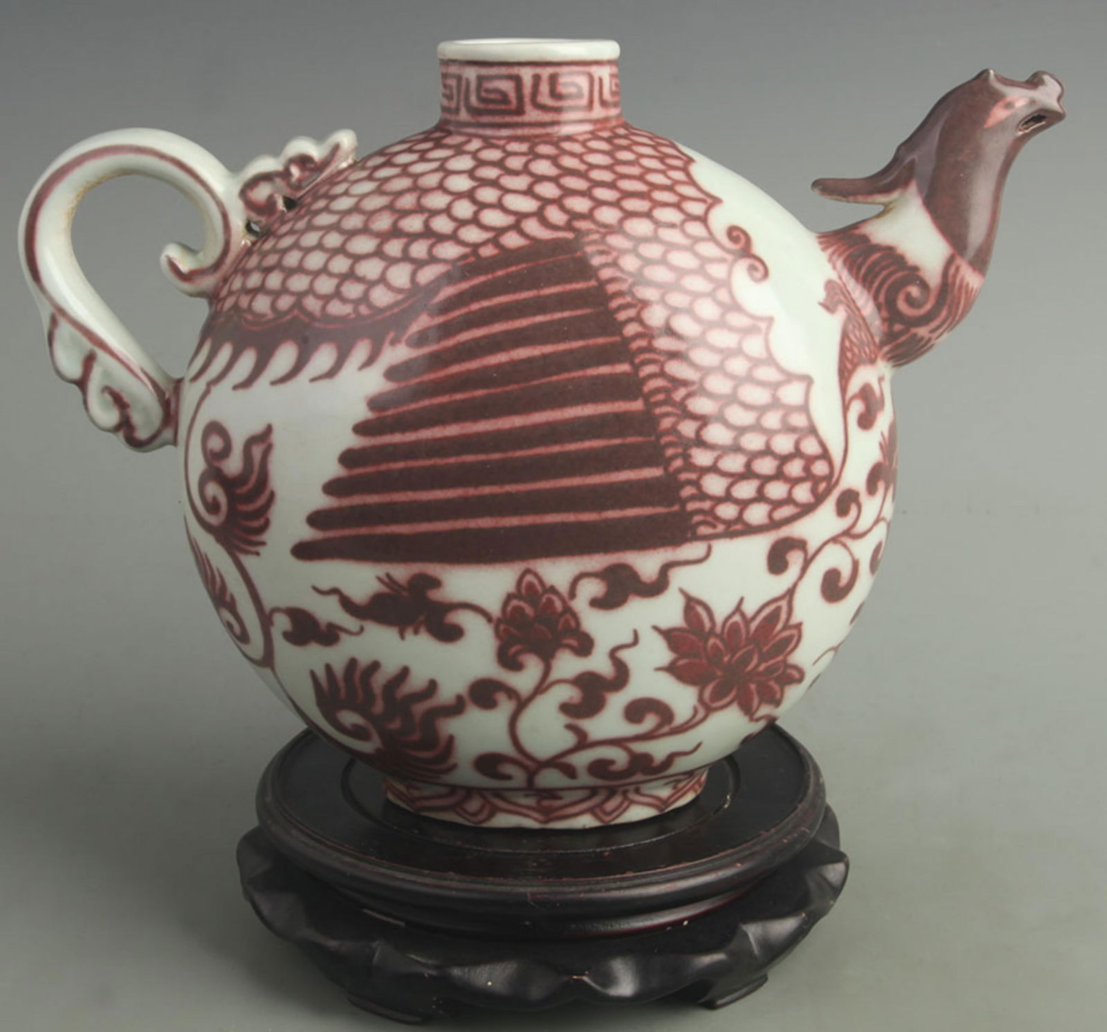 UNDERGLAZE-RED PHOENIX-PATTERN PORCELAIN EWER - 4
