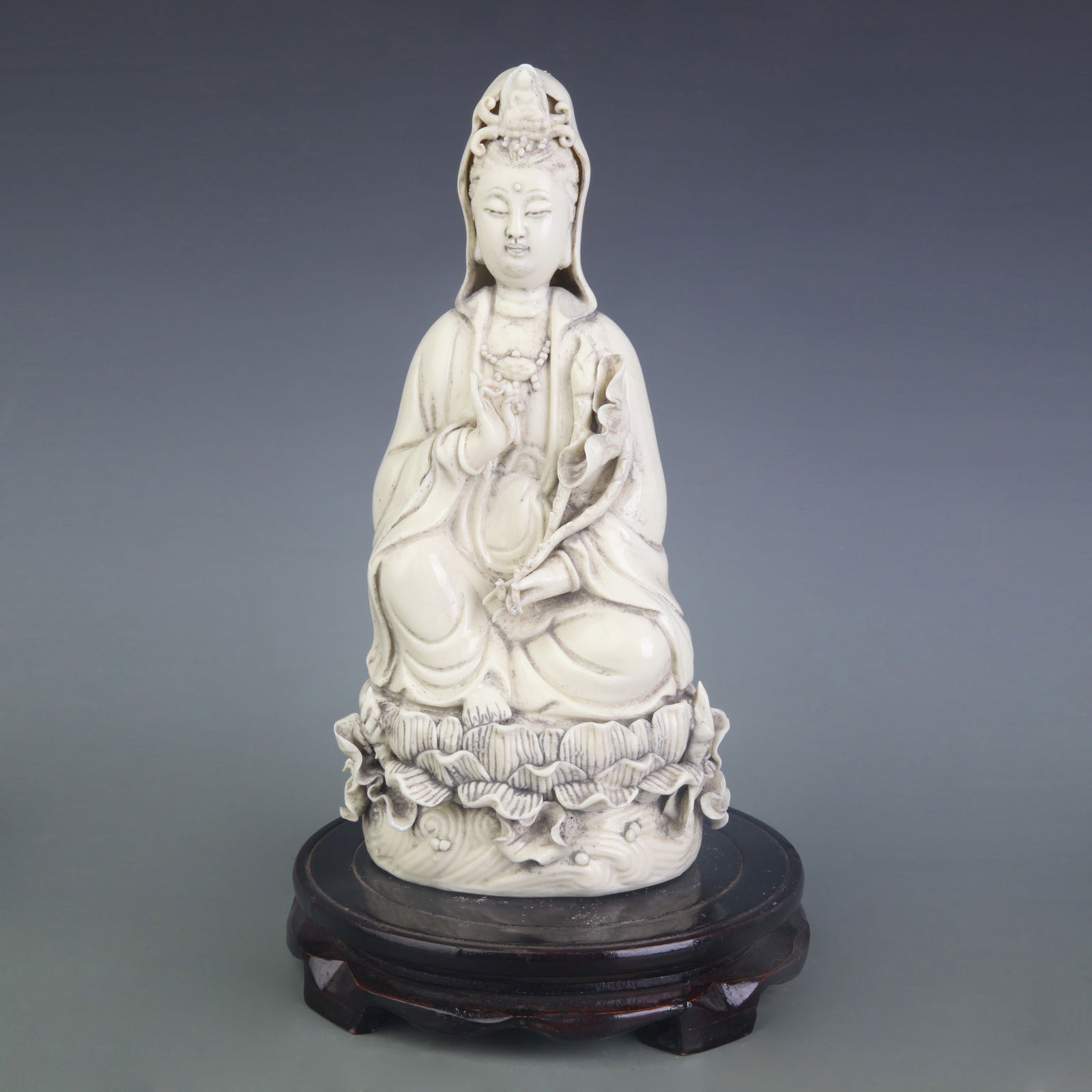 DEHUA WHITE PORCELAIN GUANYIN FIGURE: Ming Dynasty Style; High: 10.2 inch