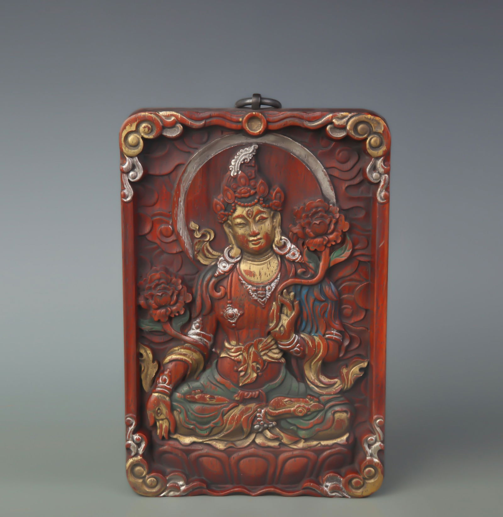 CAMPHOR WOOD CARVED BUDDHA WALL SCREEN: Qing Dynasty; Long: 8.2 inch; Width: 5.5 inch