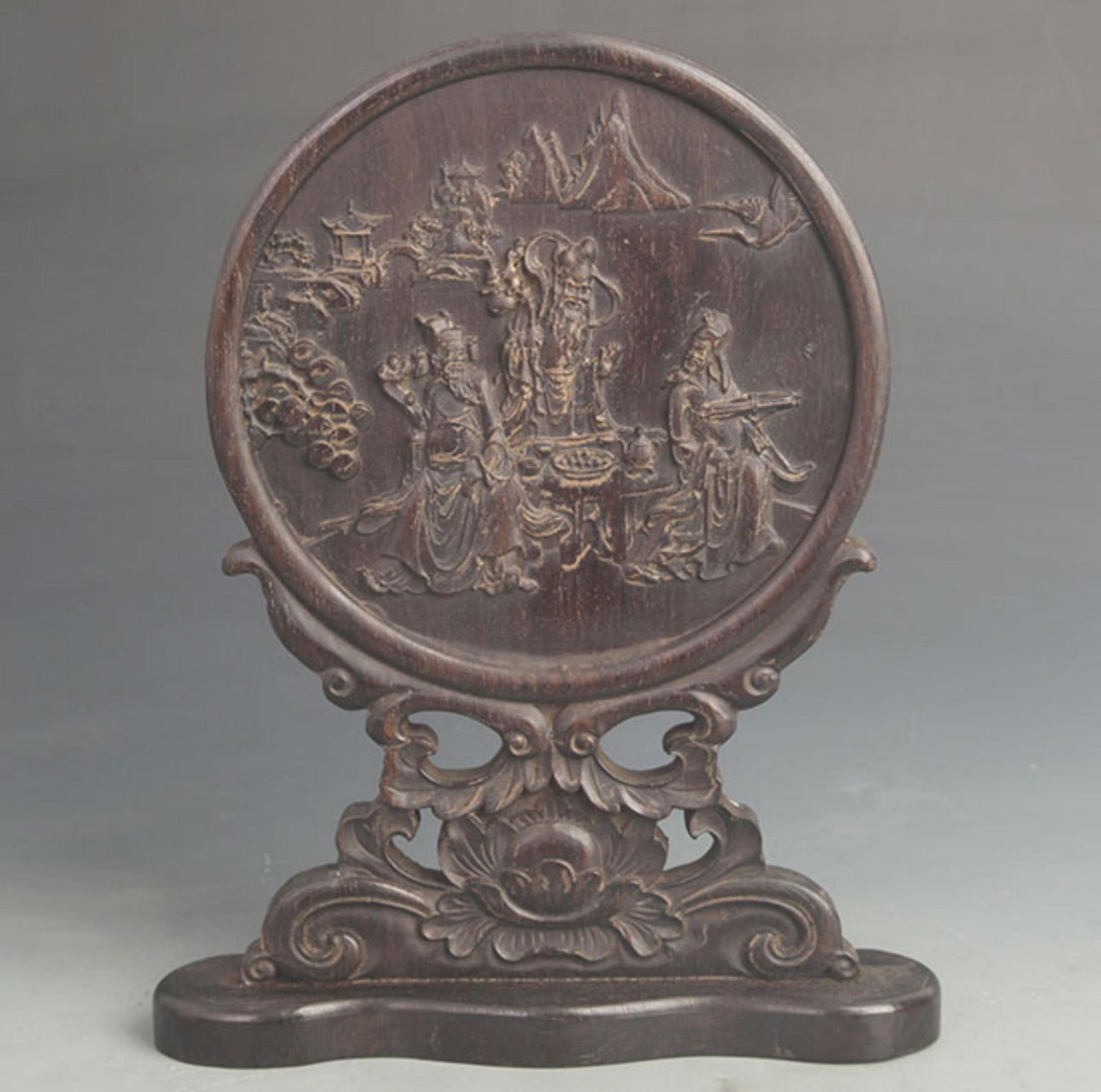 A FINE ROSEWOOD CHARACTER PATTERN CARVING TABLE SCREEN: 20th Century; High: 11.75 inch; Width: 7.75 inch;