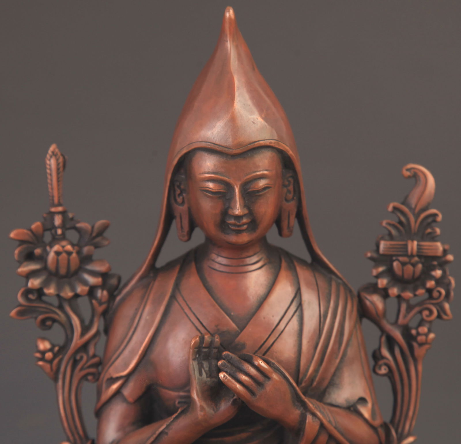 RARE TIBETAN BUDDHISM BRONZE ZONGKABA STATUE: 19th Century; High: 10.25 inch; Width: 5.75 inch;