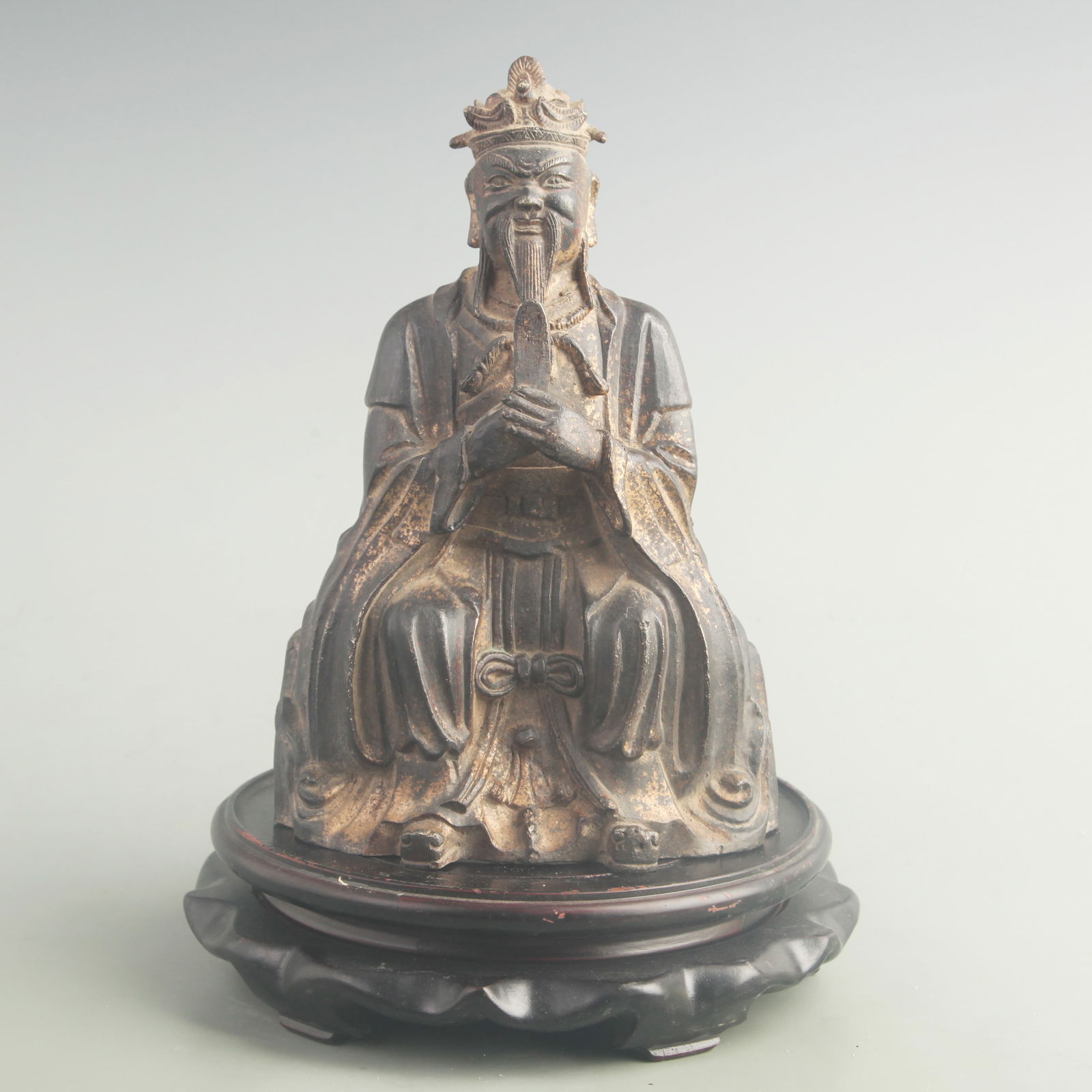 GILT BRONZE CIVIL OFFICIAL WEALTH DEITY STATUE: Yuan Dynasty Style; High: 8.50 inch Width: 5.50 inch