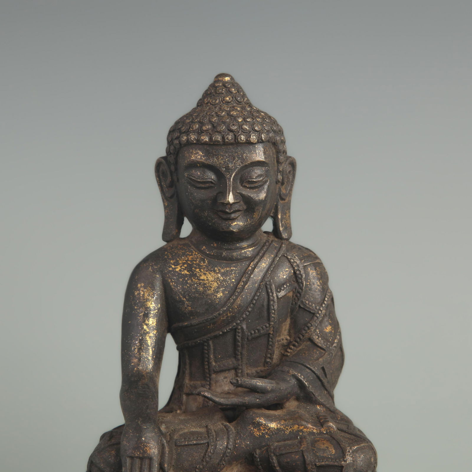 GILDED BRONZE SEATED SHAKYAMUNI STATUE - 2