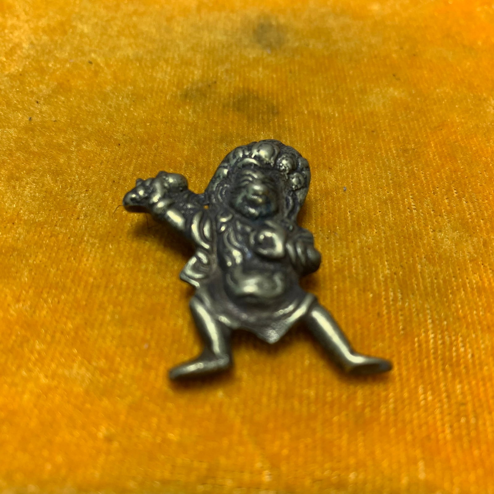A SMALL BRONZE TIBETAN PENDANT: Qing Dynasty; Long: 1.1 inch; Width: 0.4 inch; H; 1.5 inch;