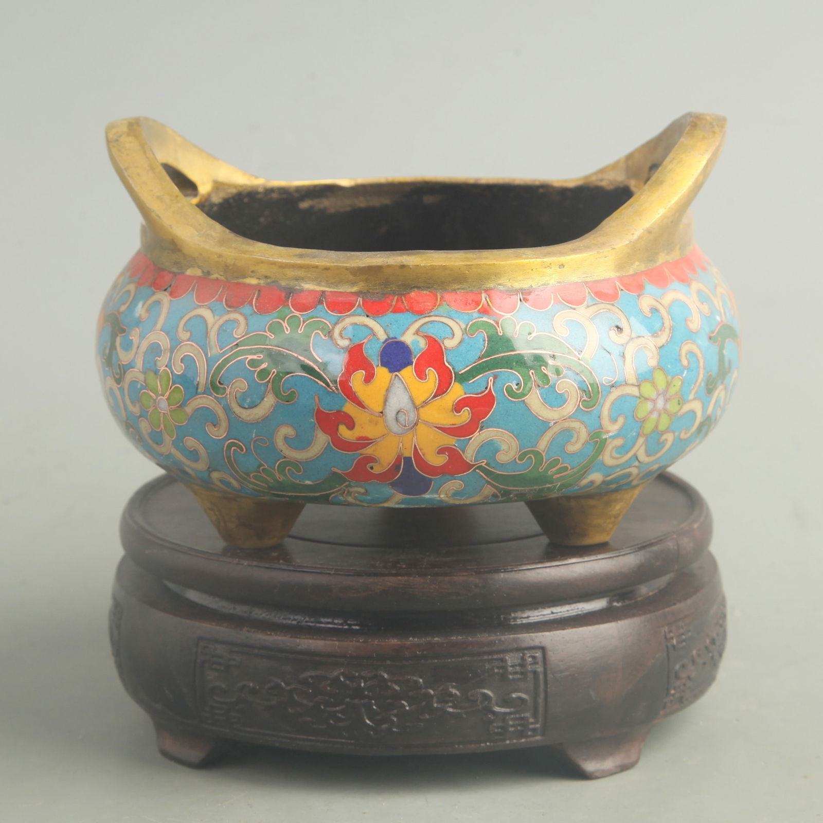 CLOISONNE ENAMEL BRIDGE-STYLE CENSER: Qing Dynasty Qian Long Period; High: 3.50 inch; Long: 5.20 inch;