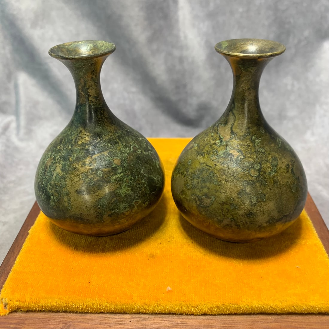 PAIR OF QIANLONG ERA BRONZE CELESTIAL VASES: Qing Dynasty; High: 3.4 inch; Diameter: 2.5 inch;