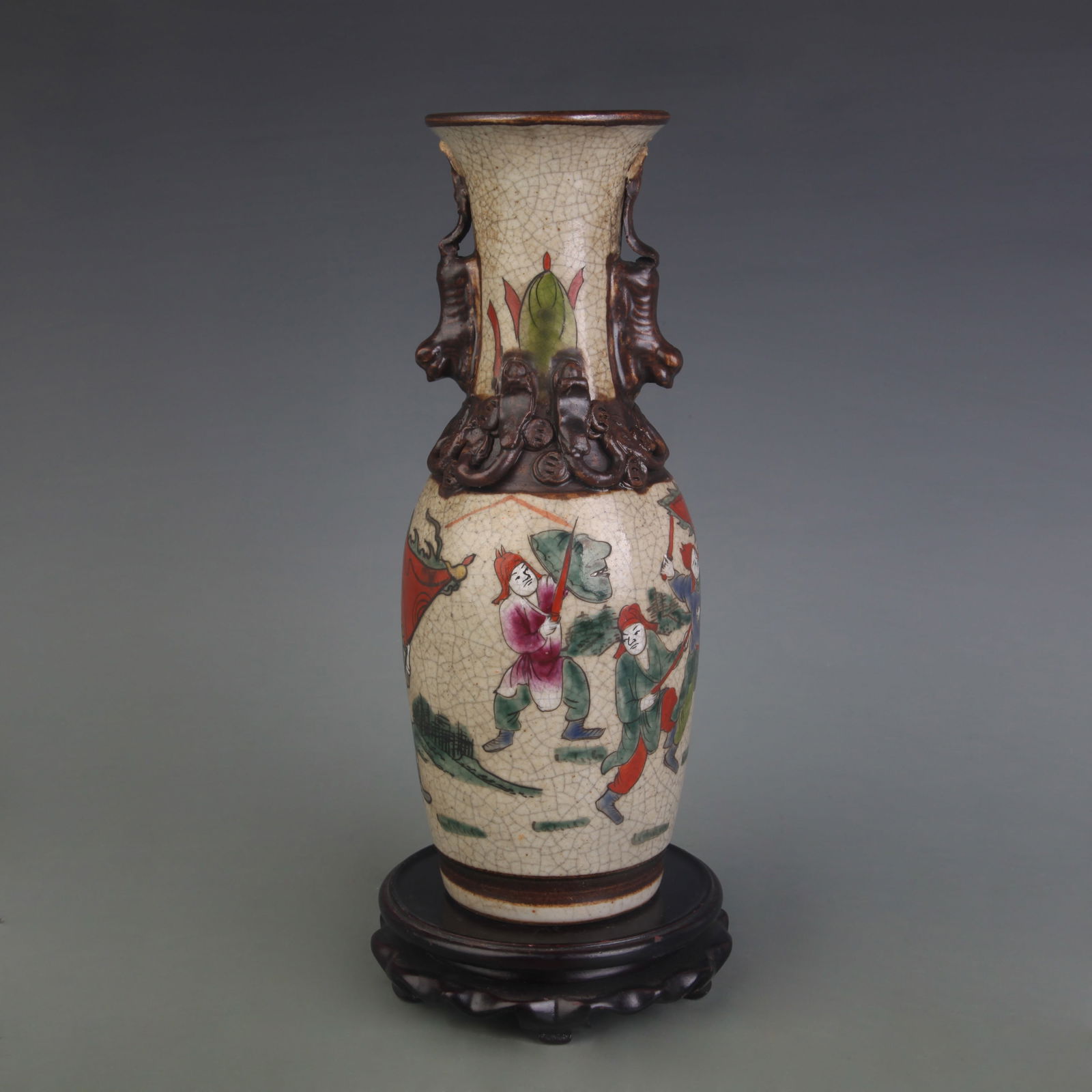 WUCAI FIGURES PATTERN DOUBLE-EARED PORCELAIN VASE - 4
