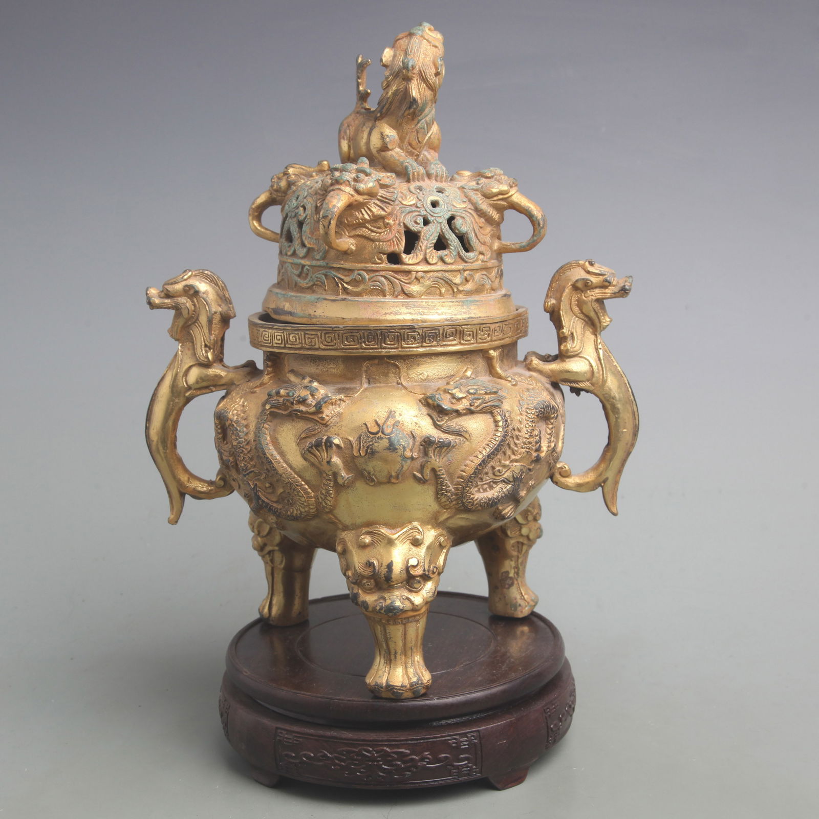 DRAGON-PATTERN TRIPOD INCENSE BURNER WITH LONGEVITY PATTERN - 4