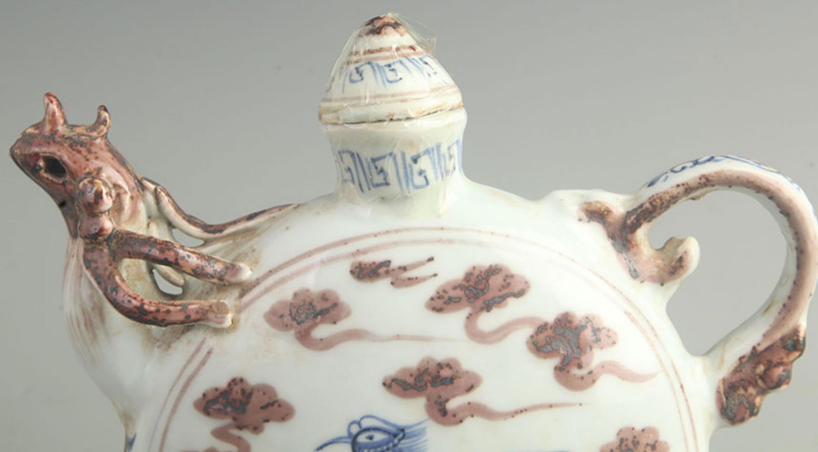 BLUE AND WHITE UNDERGLAZE RED PHOENIX PATTERN EWER - 2