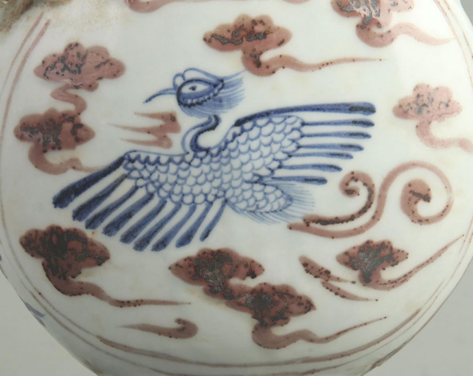 BLUE AND WHITE UNDERGLAZE RED PHOENIX PATTERN EWER - 3