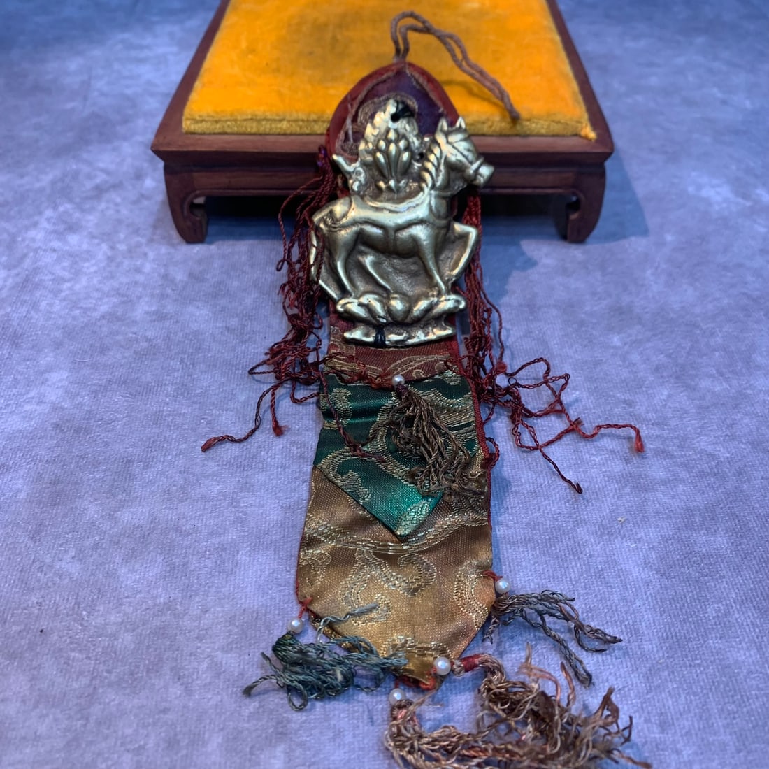 A FINE TIBETAN BUDDHIST INSTRUMENTS PENDANT: Modern; High: 8.6 inch; Width: 2.4 inch