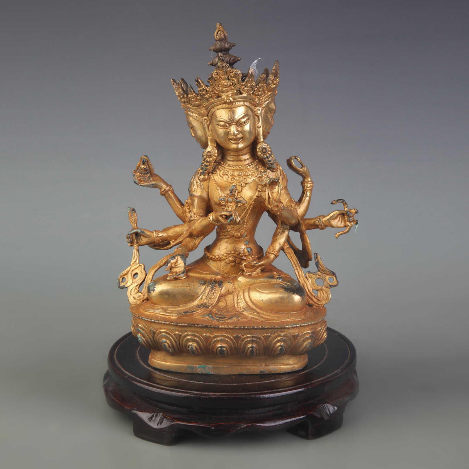 TIBETAN BUDDHIST THREE-FACED BUDDHA: Qing Dynasty; Width: 6.4 inch; High:8.7 inch