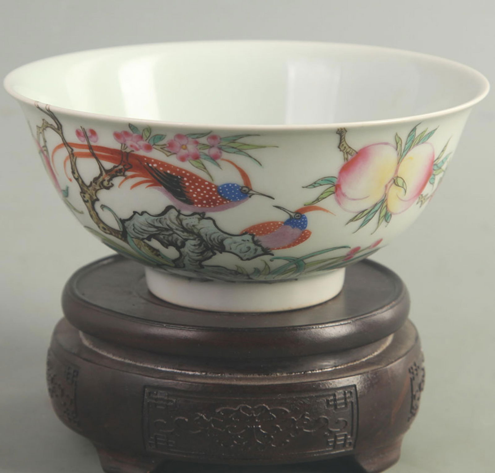 FAMILLE CLOISONNE ENAMEL BOWL WITH FLOWER AND BIRD MOTIFS: Qing Dynasty,Yong Zheng Period, High: 2.50 inch; Diameter: 5.90 inch;