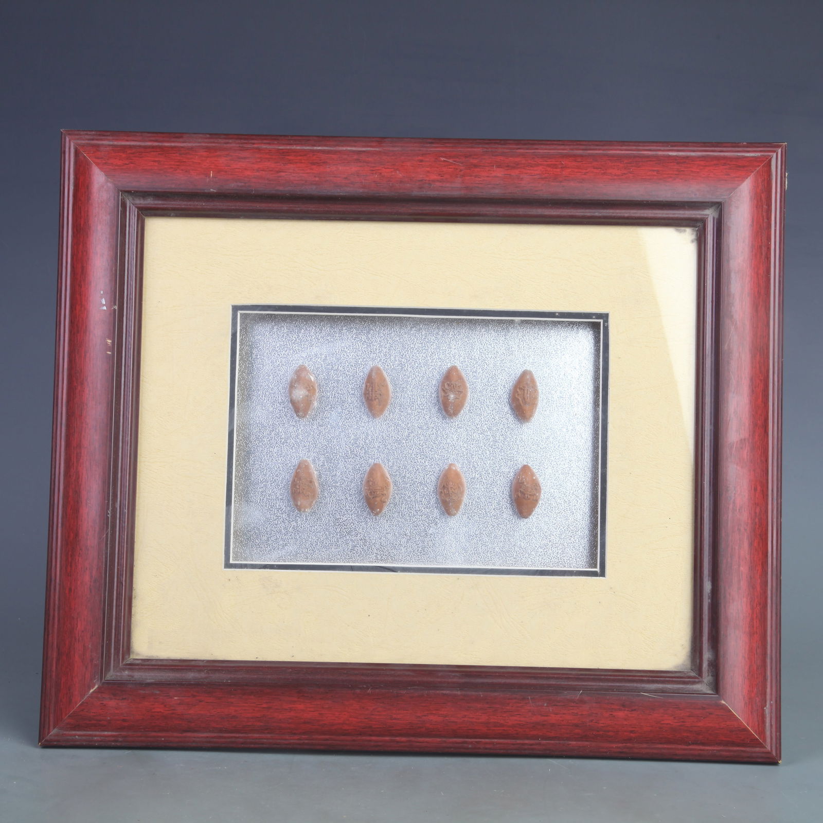A FINE OLIVE-PIT CARVED ORNAMENT IN FRAME: Modern: Long: 17.0 inch; Width: 9.3 inch; High:1.18 inch;