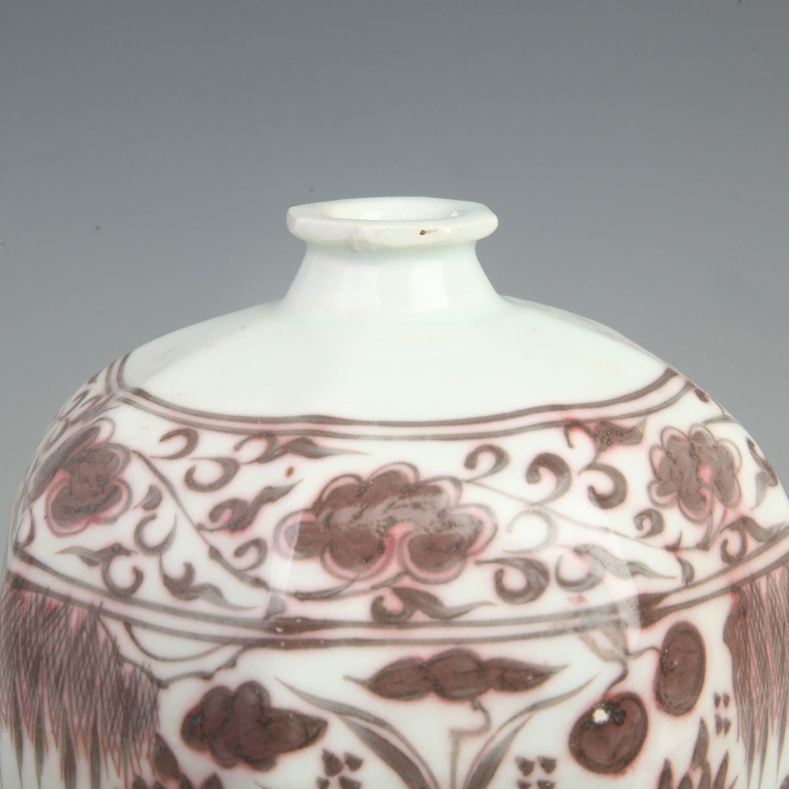 UNDERGLAZE-RED MANDARIN DUCK OCTAGONAL PLUM VASE - 3