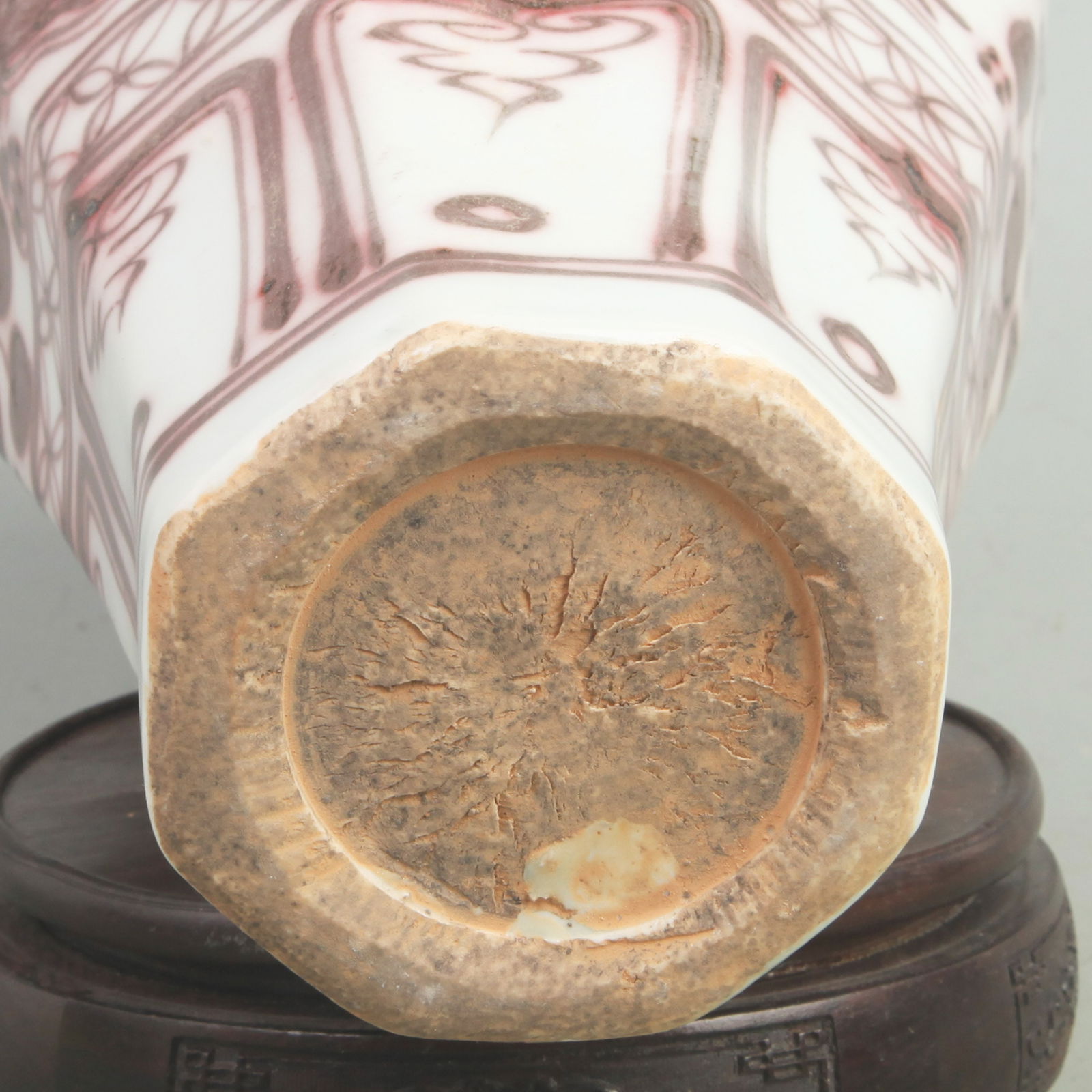 UNDERGLAZE-RED MANDARIN DUCK OCTAGONAL PLUM VASE - 5