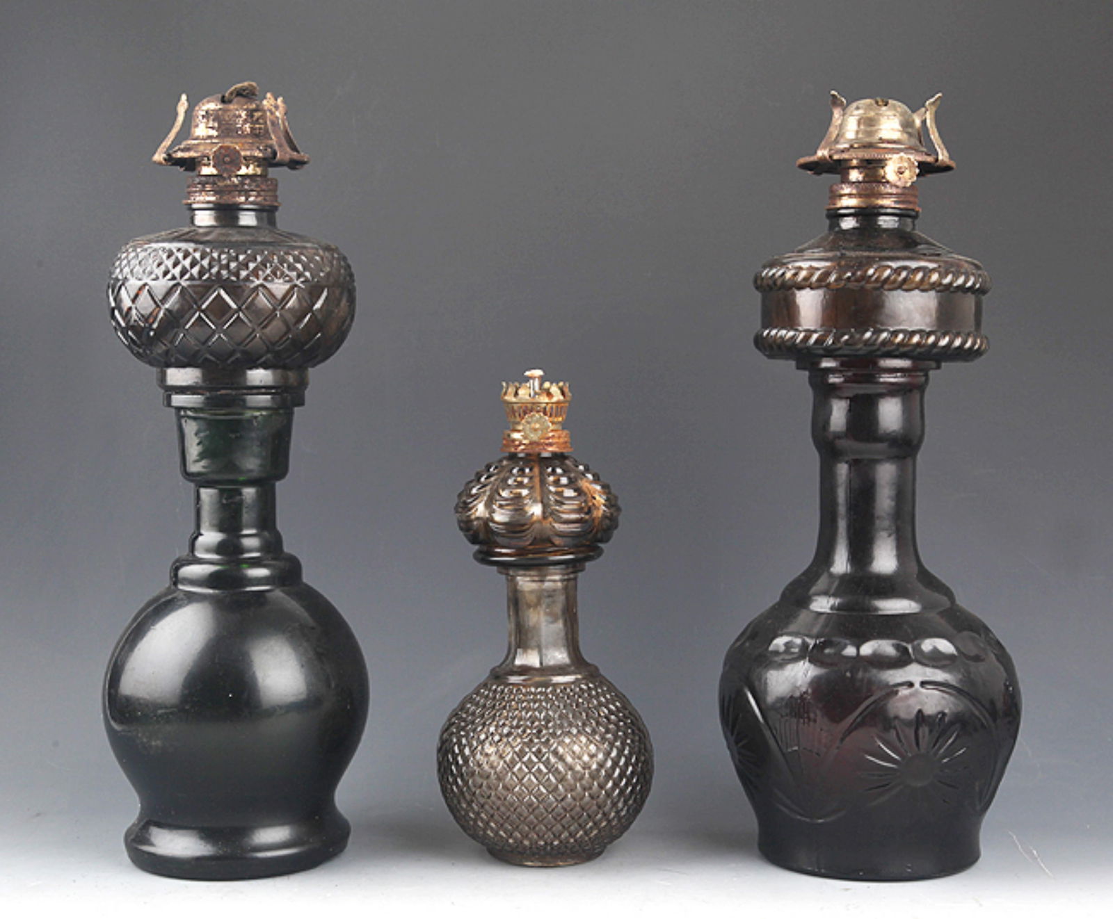 GROUP OF THREE KEROSENE LAMP: Qing Dynasty; High: 15.00 inch;
