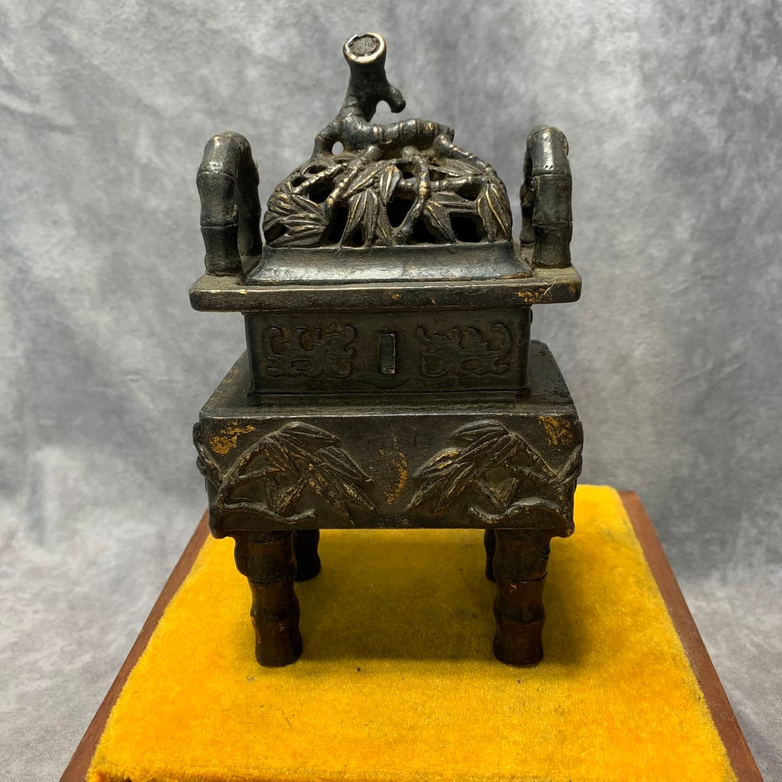 GILT BRONZE FOUR-LEGGED INCENSE BURNER: Ming Dynasty Style; Long: 3.6 inch; Width: 2.6 inch; High: 6.3 inch;