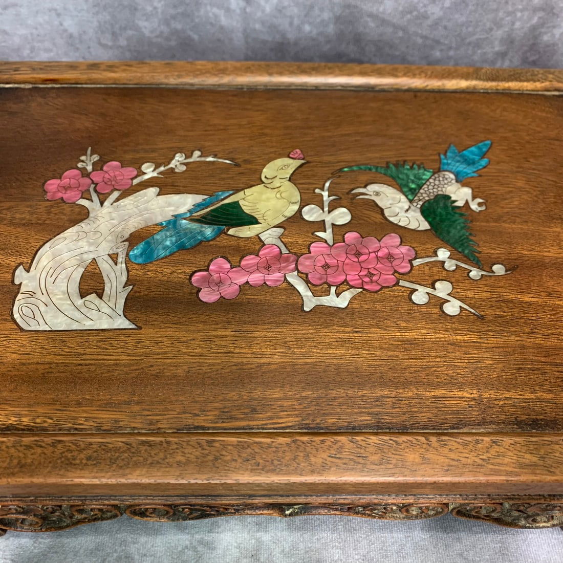 A FINE BOXWOOD MADE SMALL TABLE INLAY WITH SHELL - 2