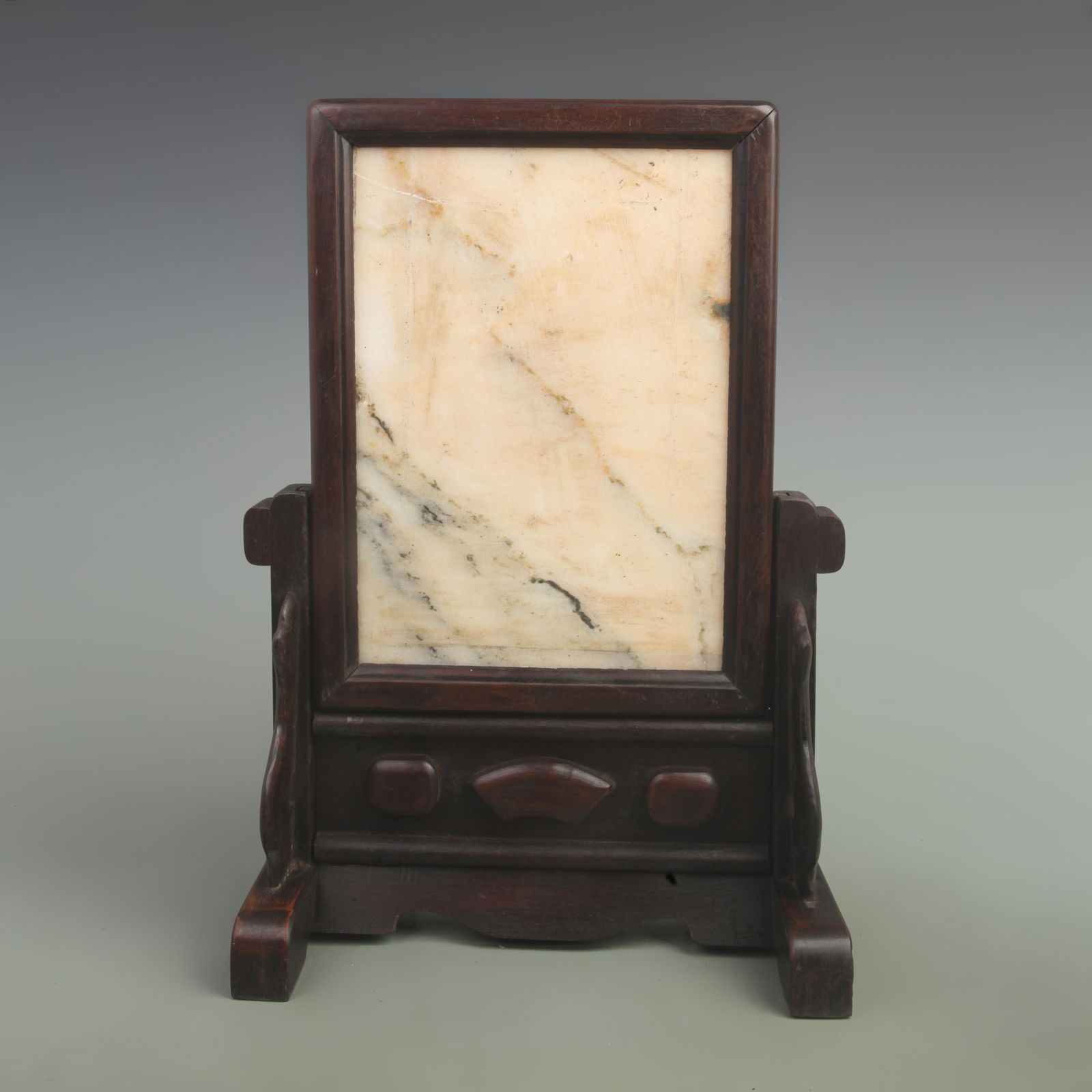 A FINE OLD REDWOOD INLAY WITH MARBLE STONE TABLE SCREEN: Qing Dynasty; High: 15.3 inch; Width: 10.6 inch