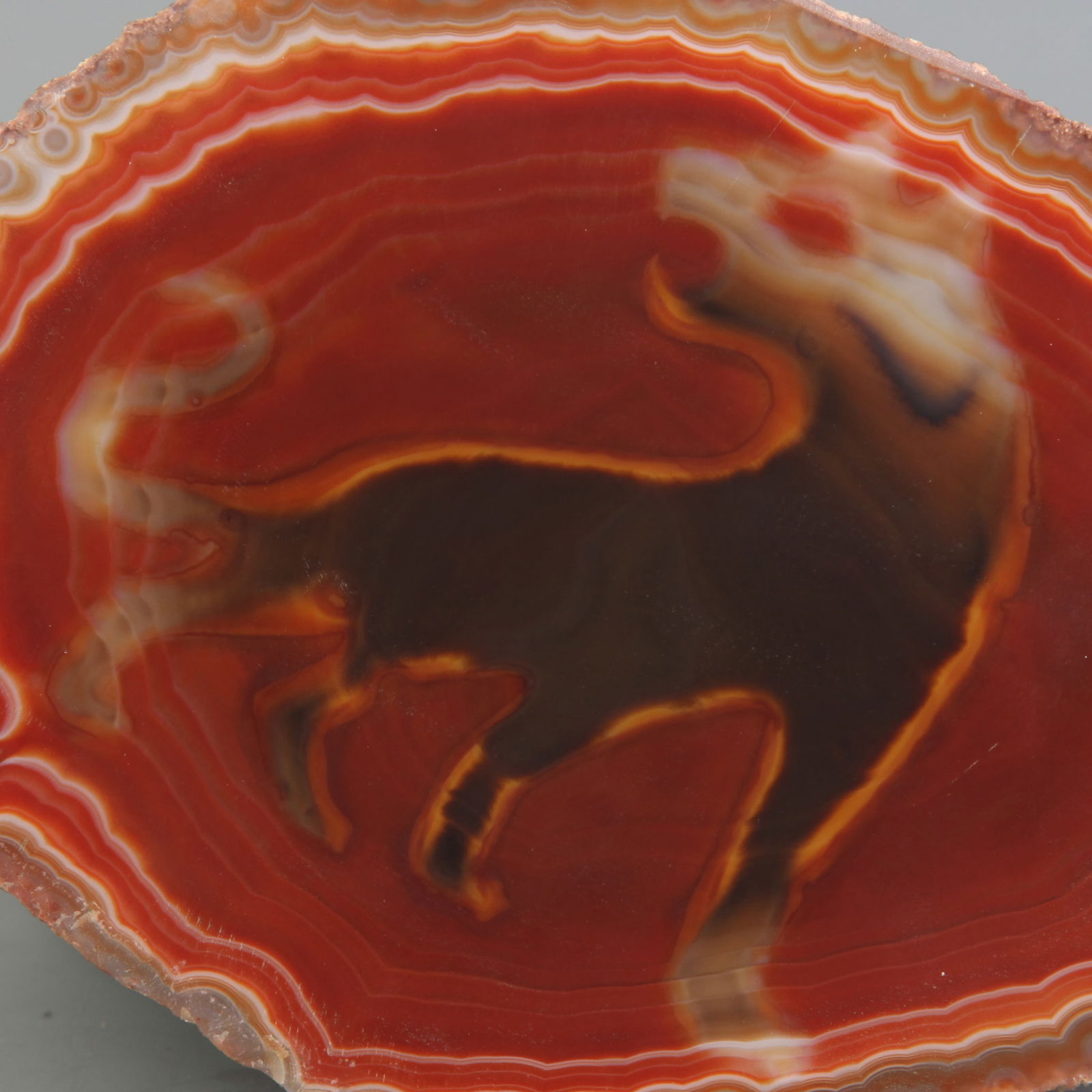 BEAST-PATTERN AGATE ORNAMENT: Modern; Long: 6.0 inch; Width: 4.4 inch