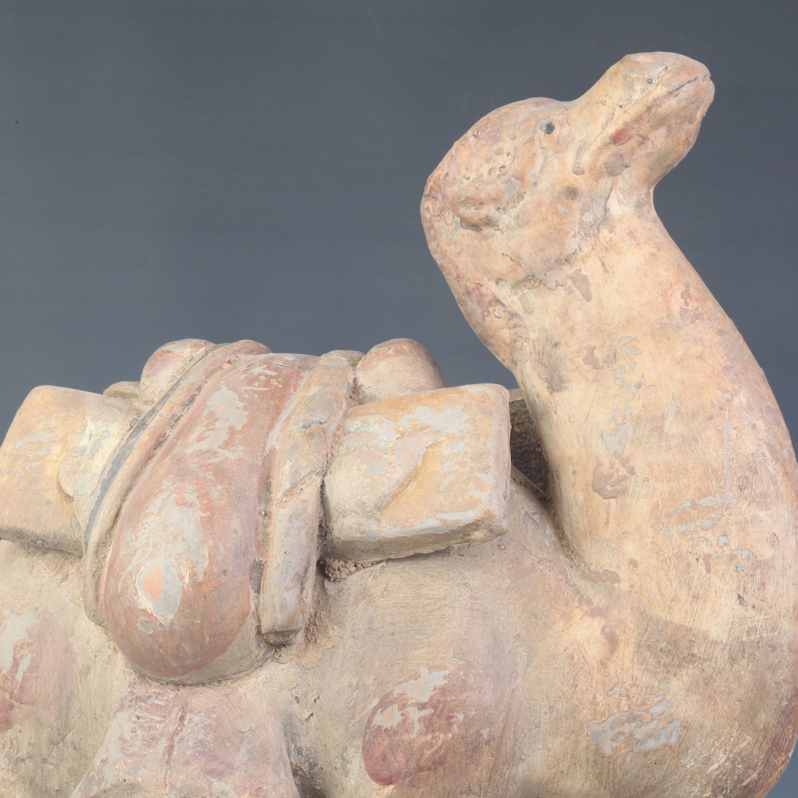 A LARGE PAINTED POTTERY CAMEL FIGURE - 2