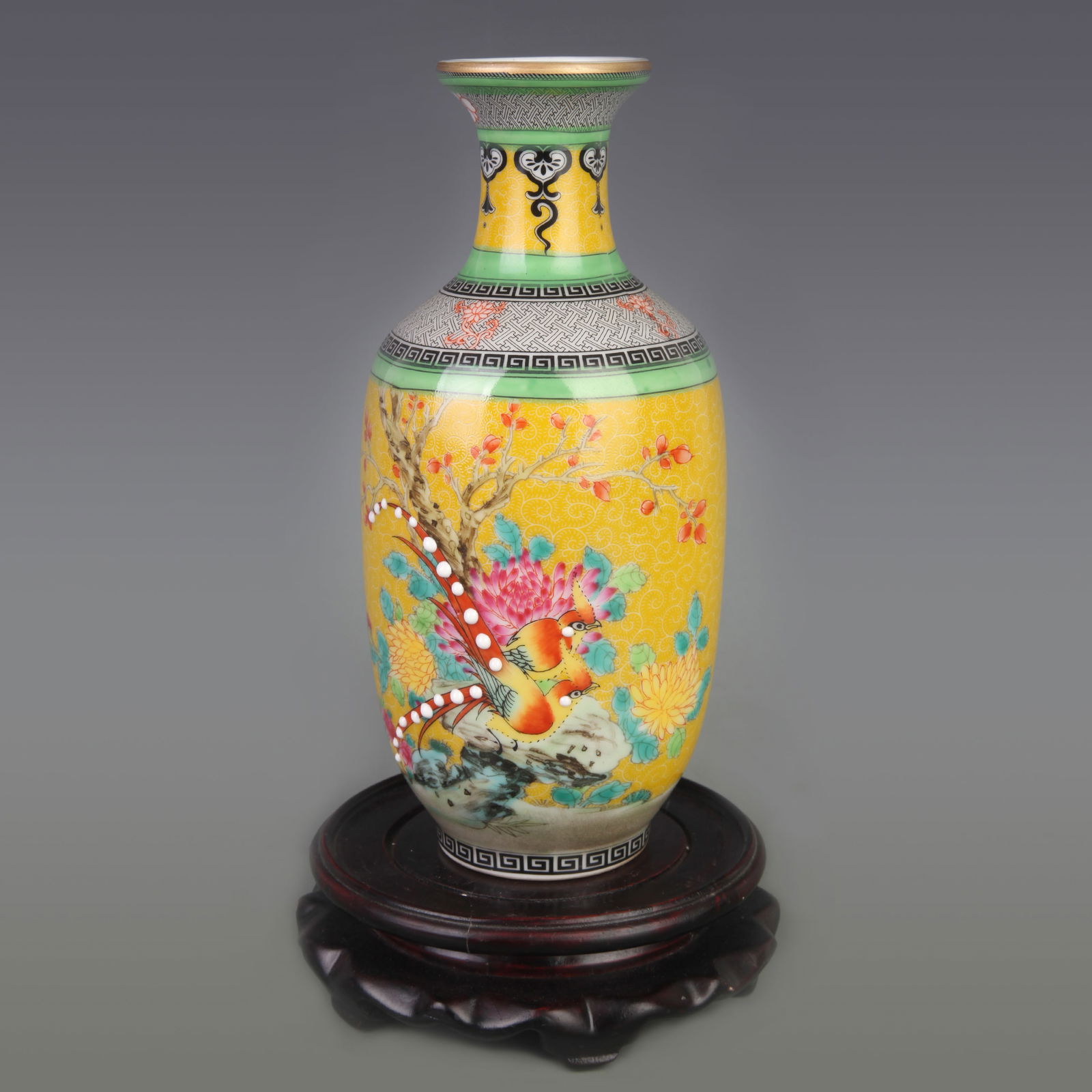 ENAMEL PAINTED FLORAL AND BIRD PORCELAIN VASE (1 of 5)