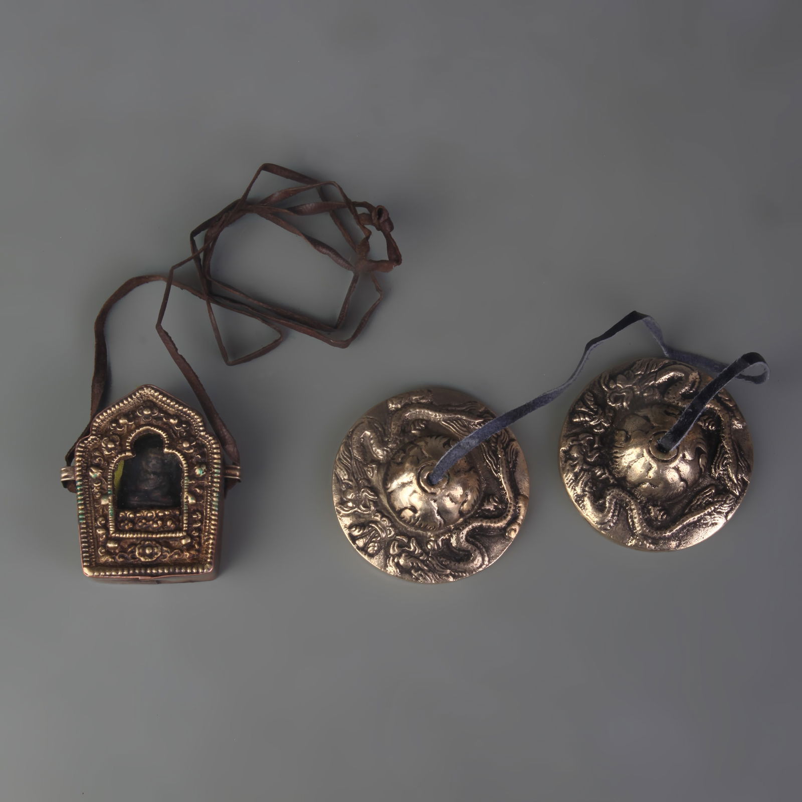 GROUP OF TIBETAN BUDDHIST INSTRUMENTS PENDANT: Qing Dynasty; Long: 2.5 inch