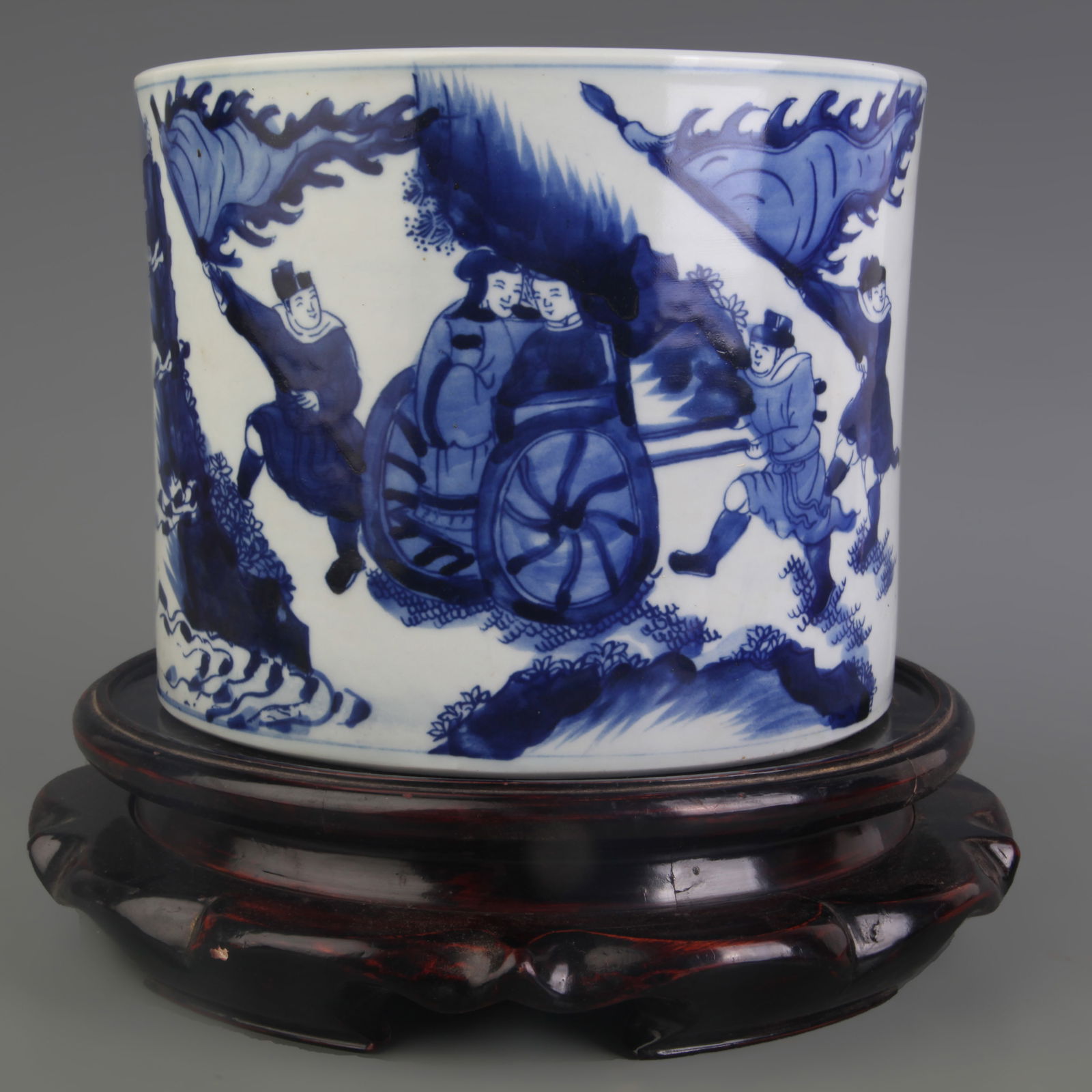 BLUE AND WHITE CHARACTER FIGURE PATTERN BRUSH POT - 3