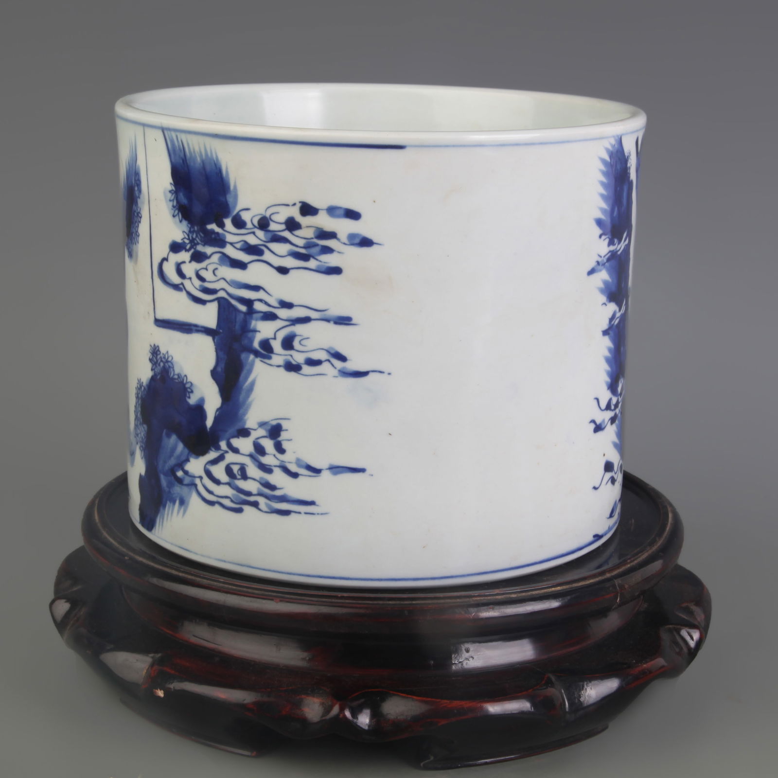 BLUE AND WHITE CHARACTER FIGURE PATTERN BRUSH POT - 4