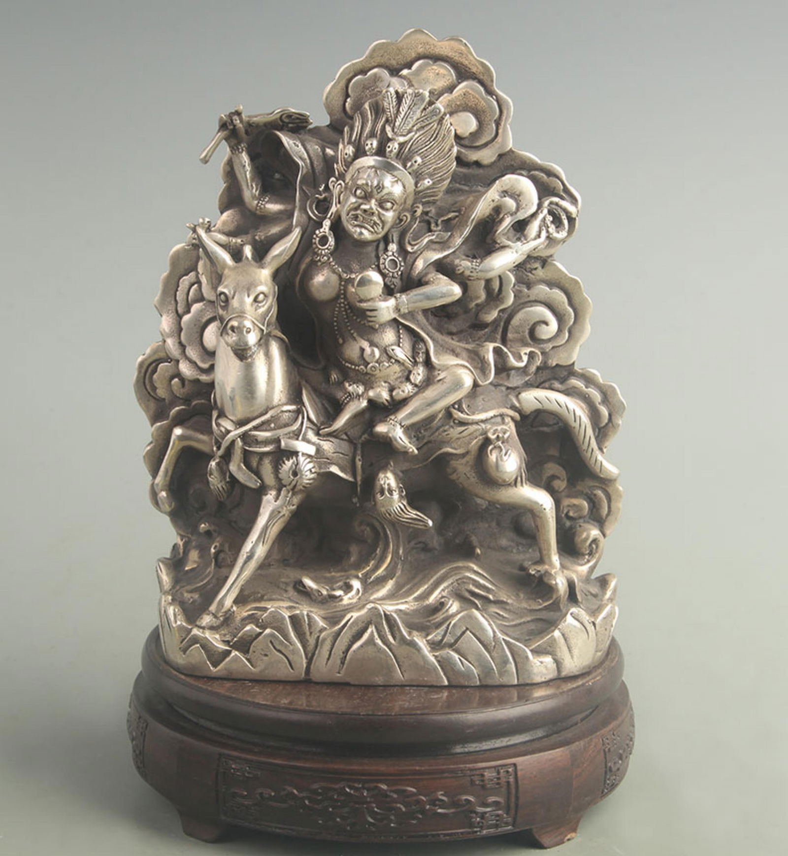 A FINE TIBETAN GILT AND PROTECTOR DEITY: 19th Century; High: 7.90 inch; Width: 3.20 inch; Long: 5.80 inch;