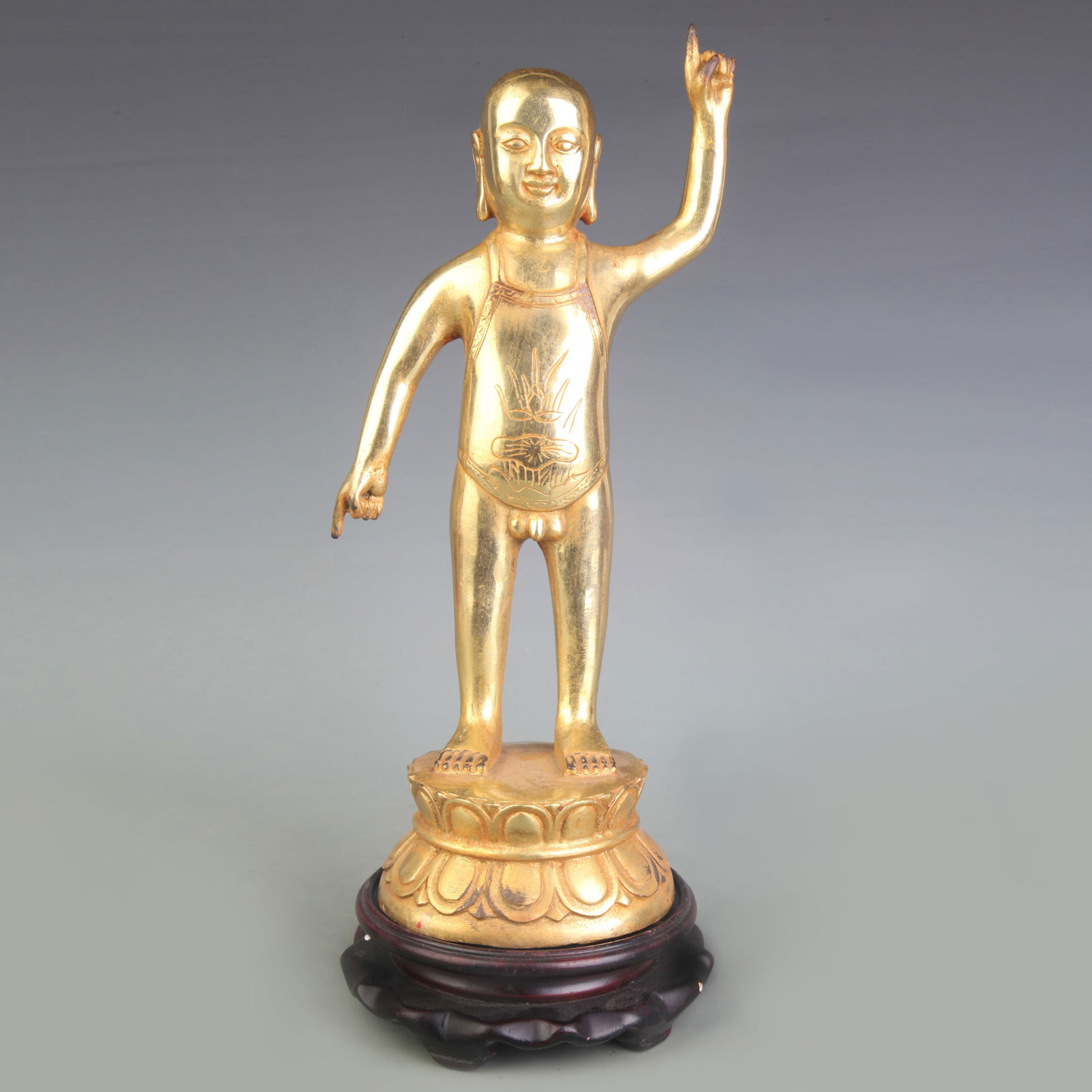 STATUE OF THE BIRTH OF SHAKYAMUNI BUDDHA: Qing Dynasty; High:12.0 inch