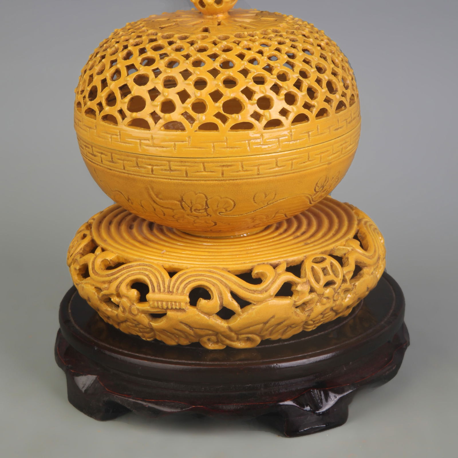 YELLOW GLAZED HOLLOW MADE PORCELAIN INCENSE BURNER (1 of 6)