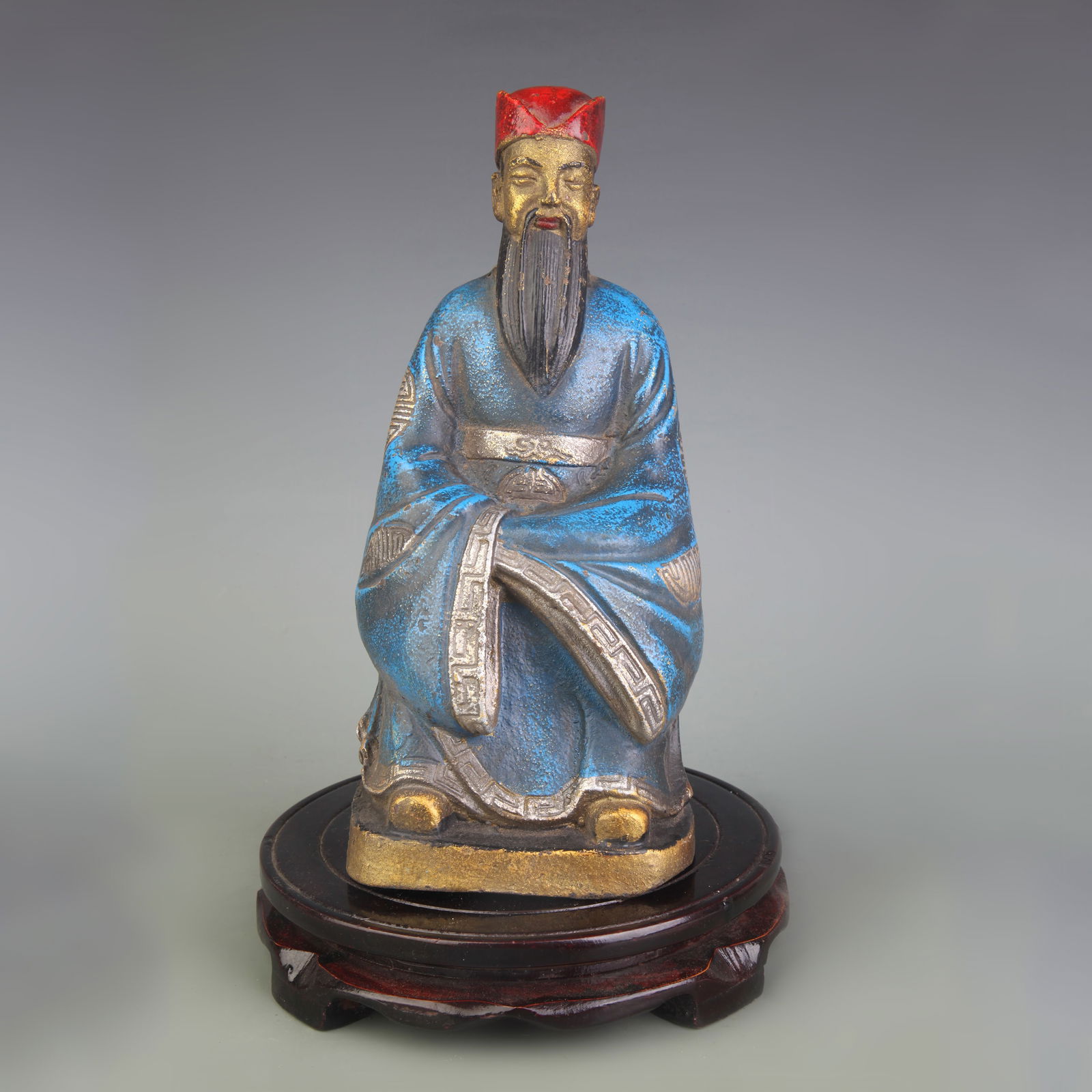 PAINTED BRONZE STATUE OF CIVIL GOD OF WEALTH (1 of 6)