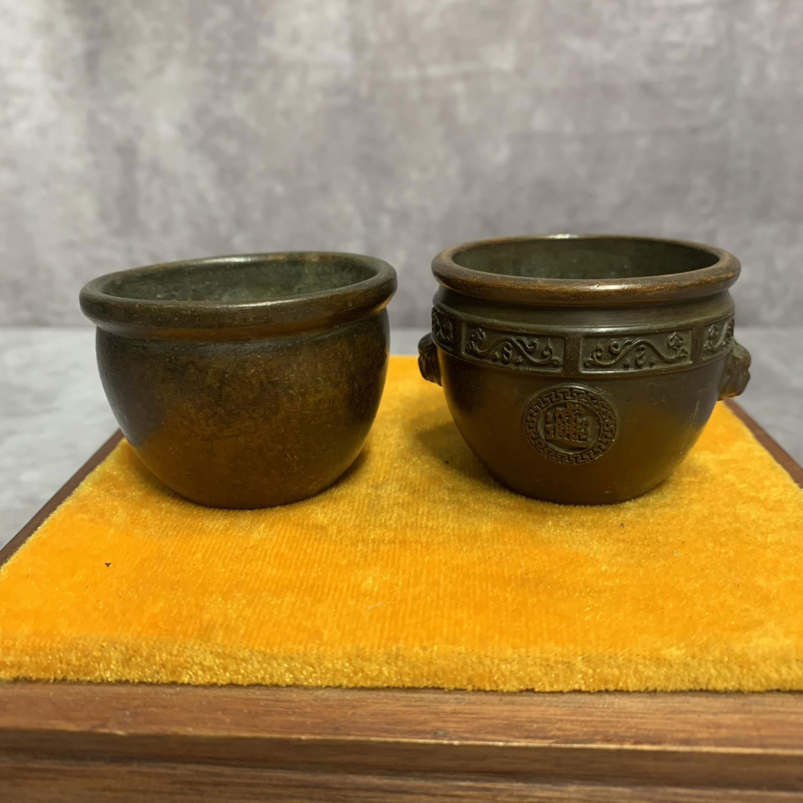 GROUP OF TWO SMALL ROUND BRONZE CENSER: 20th Century; High: 1.6 inch; Diameter: 2.2 inch