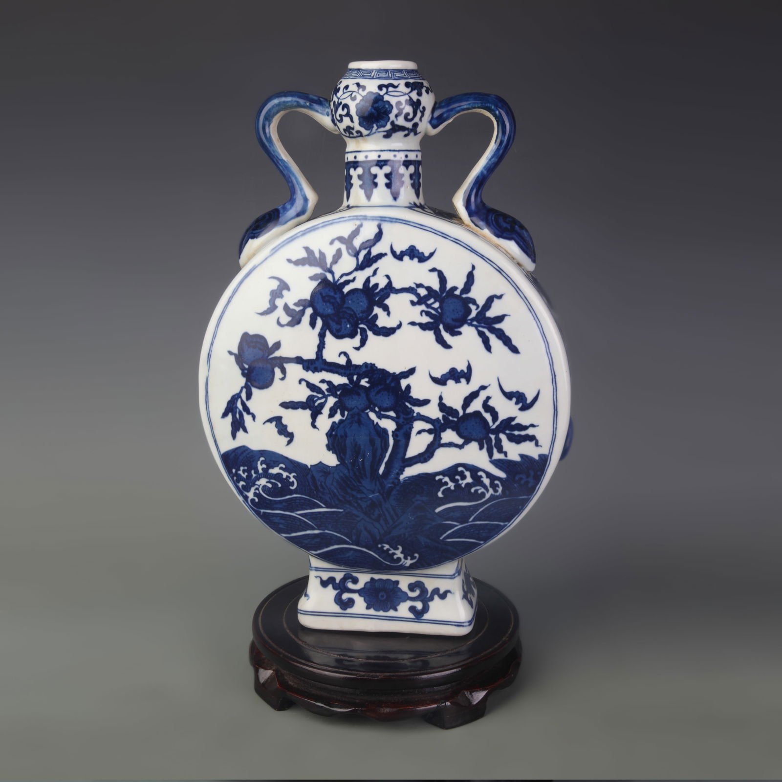 BLUE AND WHITE FORTUNE AND LONGEVITY DESIGN PORCELAIN VASE: Qing Dynasty, Width: 9.0 inch; High: 13.9 inch