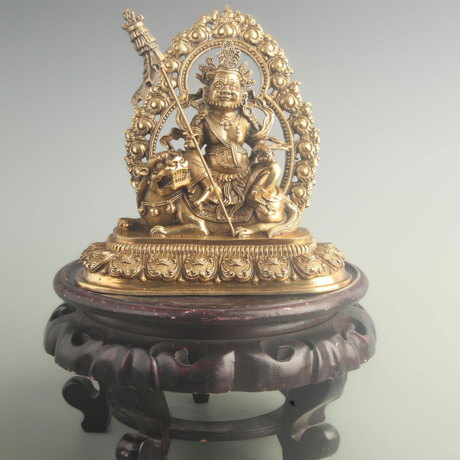 A FINE GILT BRONZE GOD OF WEALTH WITH HOLLOW: 20th Century; High: 8.50 inch; Width: 3.80 inch; Long: 7.50 inch;