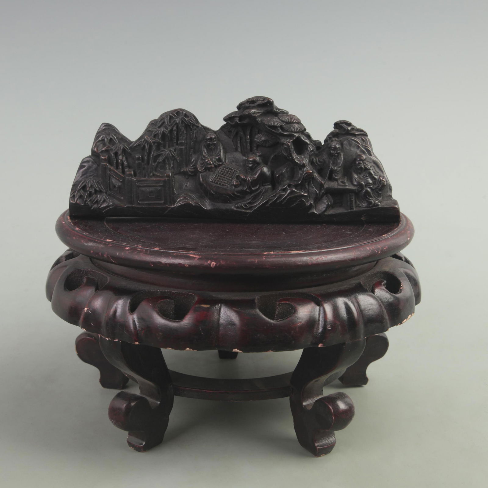 RARE ROSEWOOD MADE CHARACTER CARVING PEN STAND: Qing Dynasty, High: 2.8 inch; Width: 1.2 inch; Long: 7.9 inch;