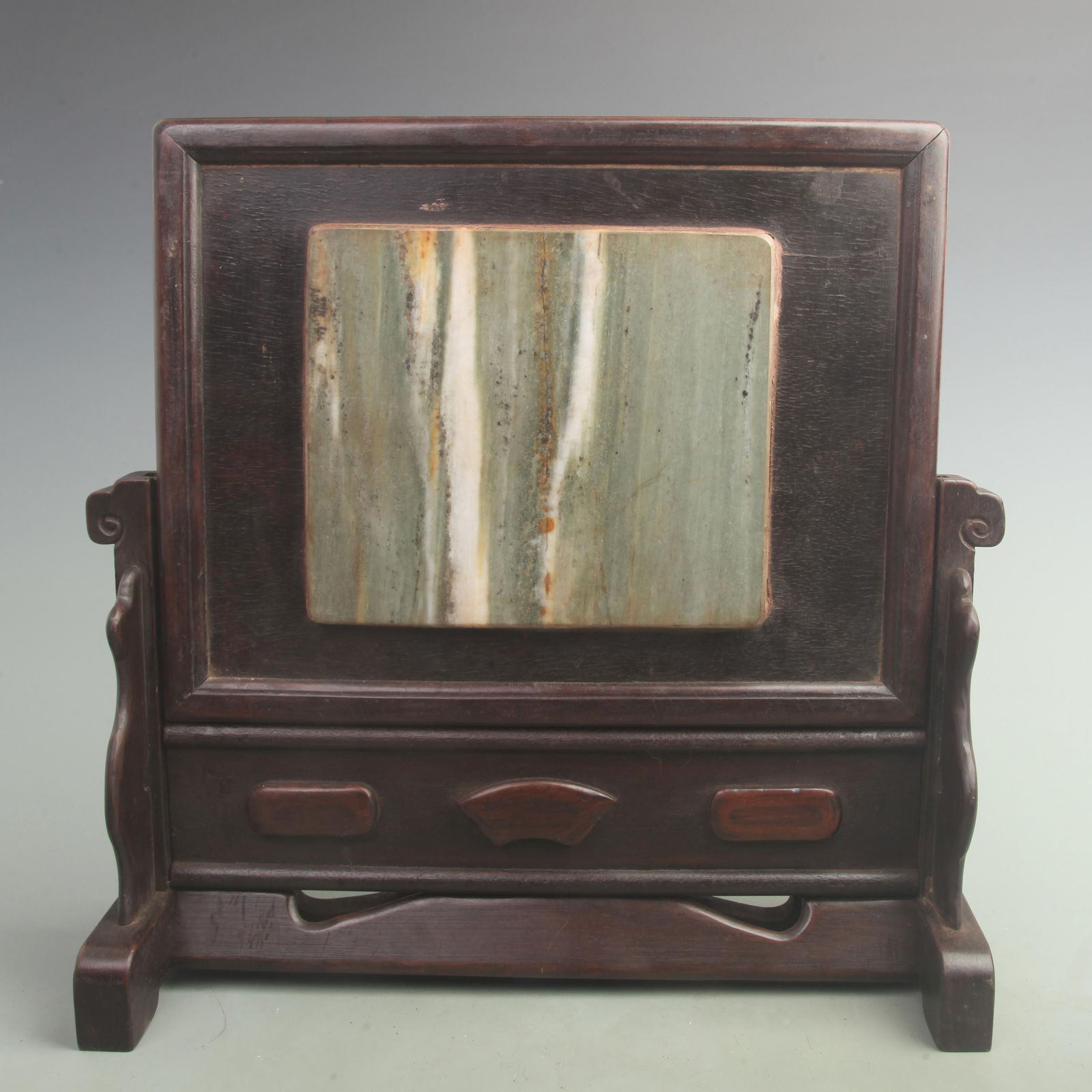 RARE REDWOOD INLAY WITH MARBLE TABLE SCREEN: Ming Dynasty Style, High: 16.2 inch; Width: 15.9 inch;