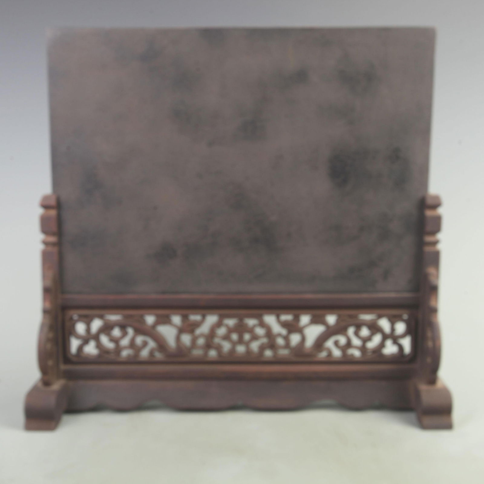 RARE RED CARVED LACQUER FLOWER AND BIRD PATTERN TABLE SCREEN - 4