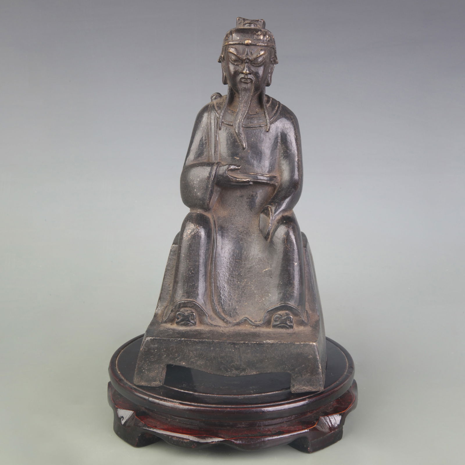 A FINE BRONZE GOD OF WEALTH STATUE: High: 9.1 inch