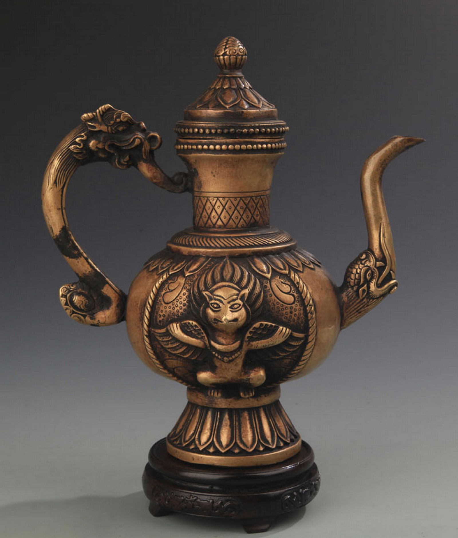 RARE VISHNU GARUDA CARVED BRONZE EWER (1 of 7)