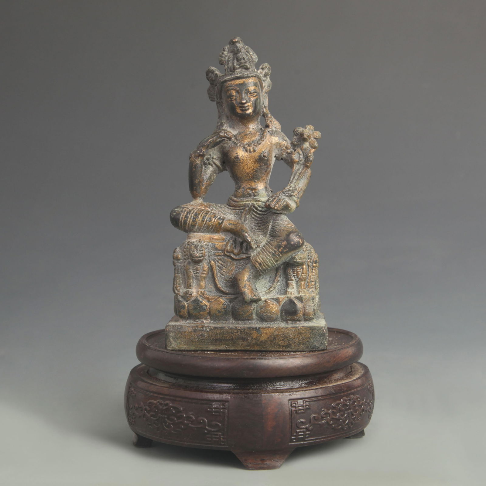BRONZE MANJUSHRI BODHISATTVA STATUE: 19th Century; High:6.00 inch; Width: 3.00 inch;