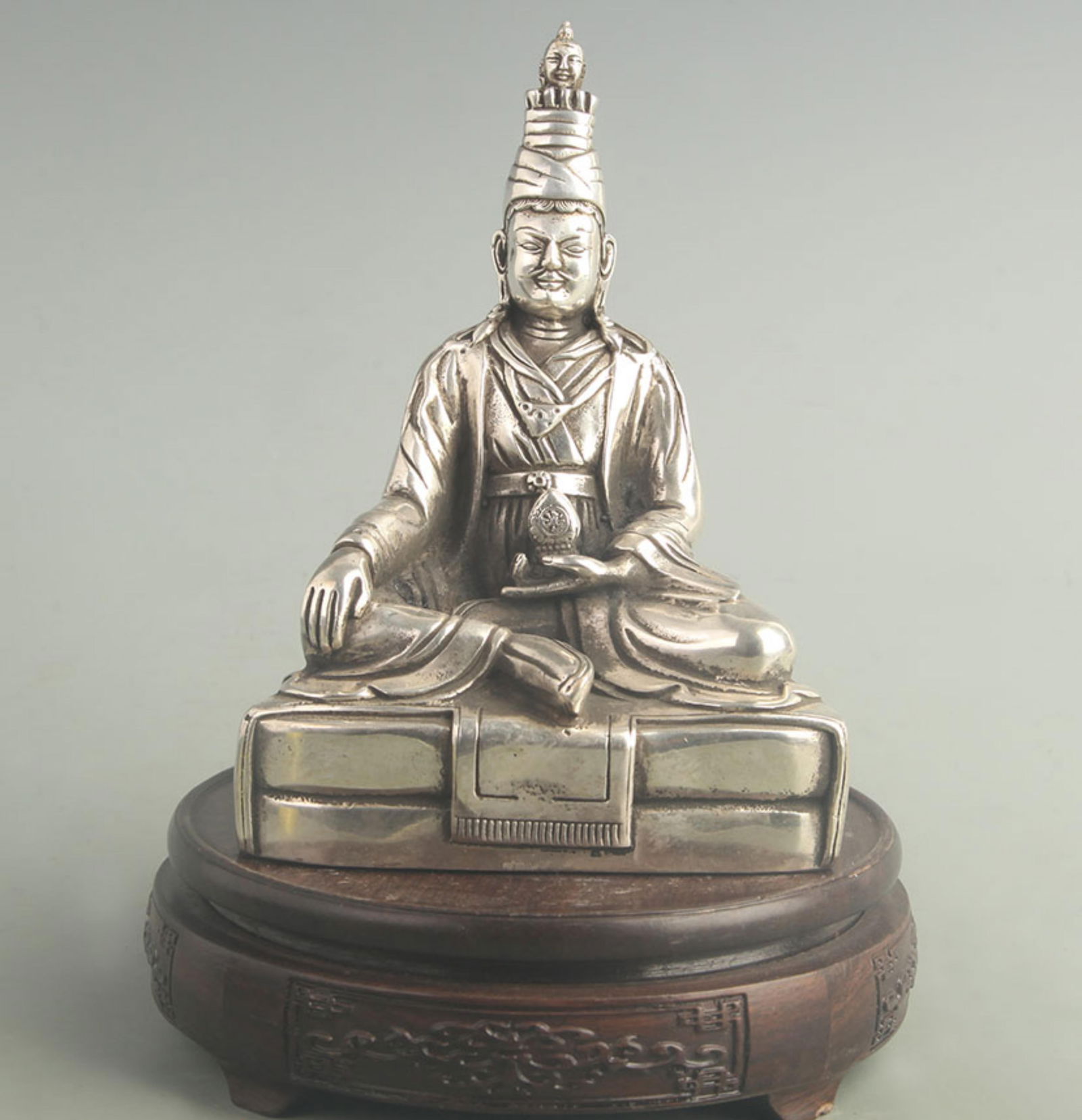 SILVER-GILT BRONZE AMITABHA BUDDHA: 19th Century; High: 6.80 inch; Width: 2.80 inch; Long: 4.80 inch;