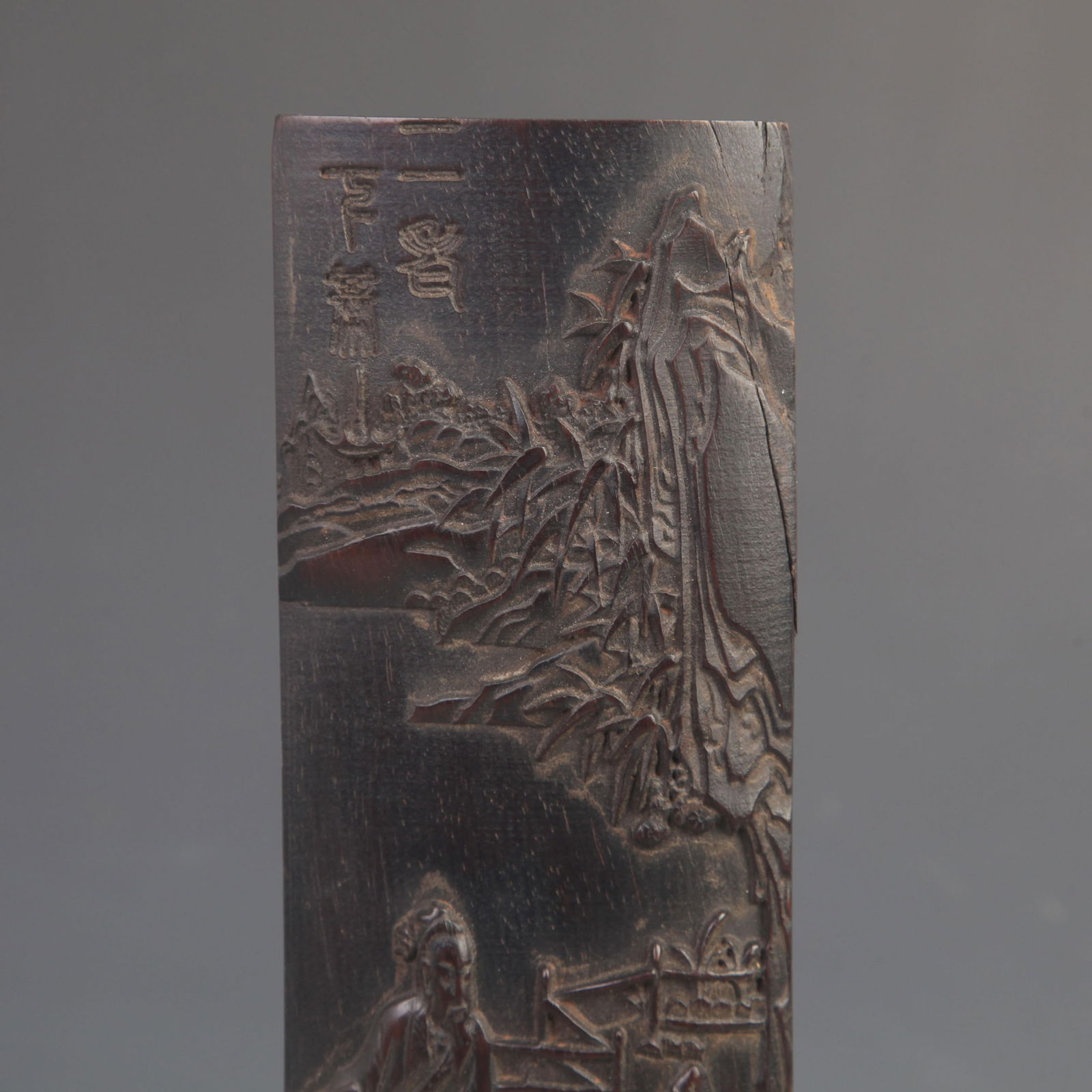 EBONY CARVED "TWO ELDERS PLAYING CHESS" ARM REST - 3