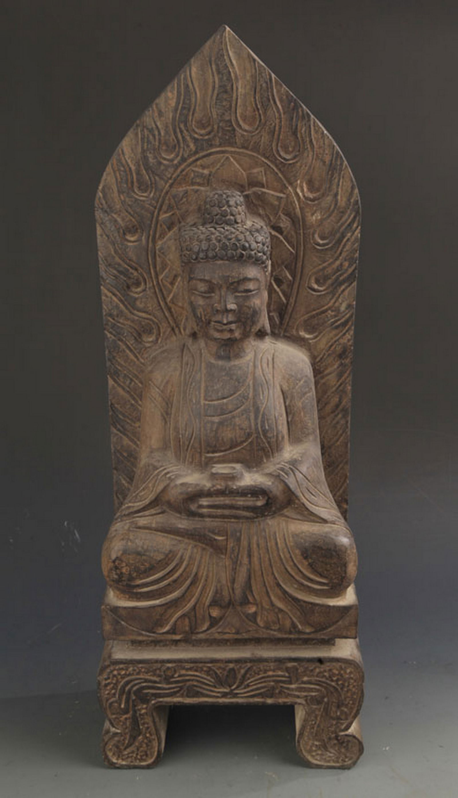 RARE STONE BUDDHA IN FIGURE OF PHARMACIST BUDDHA: North and South Dynasty Style, High: 23.5 inch; Width: 9.0 inch;