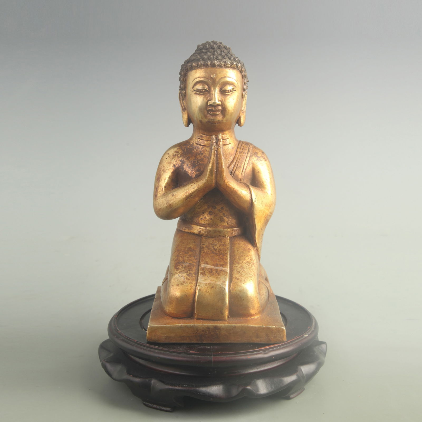 A FINE GILT-BRONZE KNEELING BUDDHA: 19th Century; High: 9.20 inch; Width: 4.20 inch;