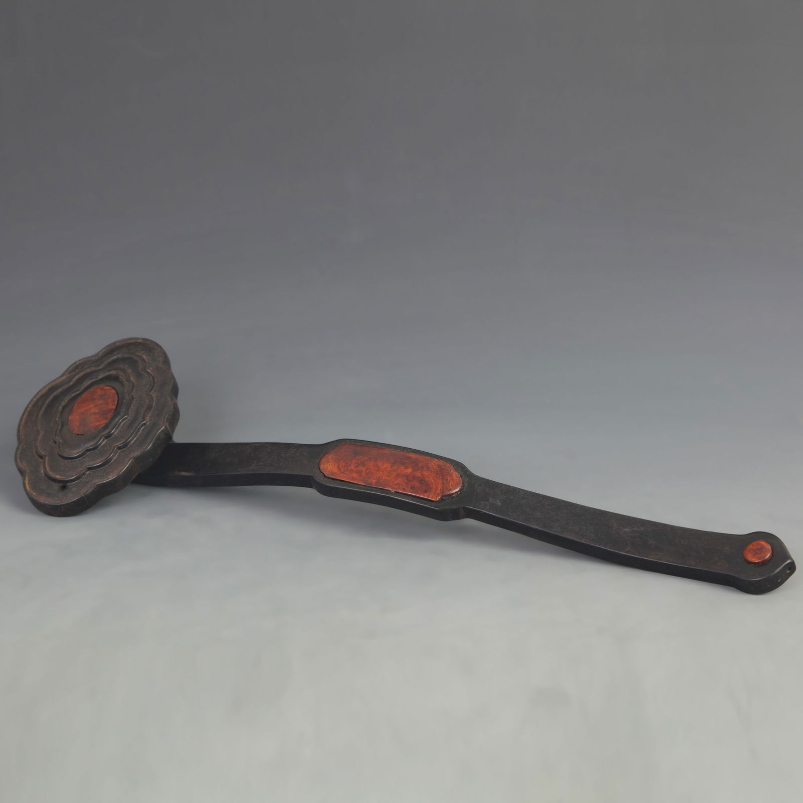 SANDALWOOD INLAID WITH CHERRY WOOD RUYI: 20th Century; Long:13.5 inch; Width: 3.90 inch