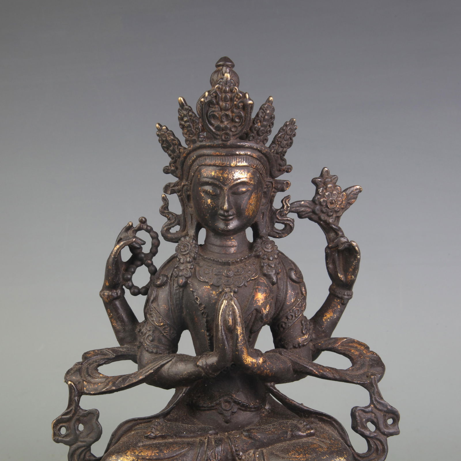 BRONZE FOUR ARMED GUANYIN STATUE - 2