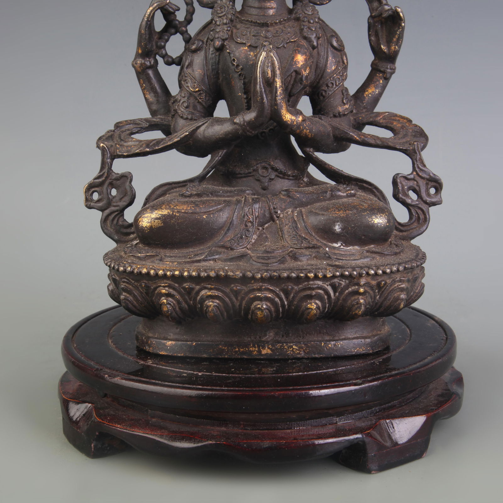 BRONZE FOUR ARMED GUANYIN STATUE - 3
